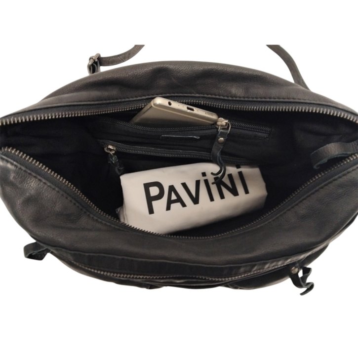 PAVINI Schultertasche Leder schwarz