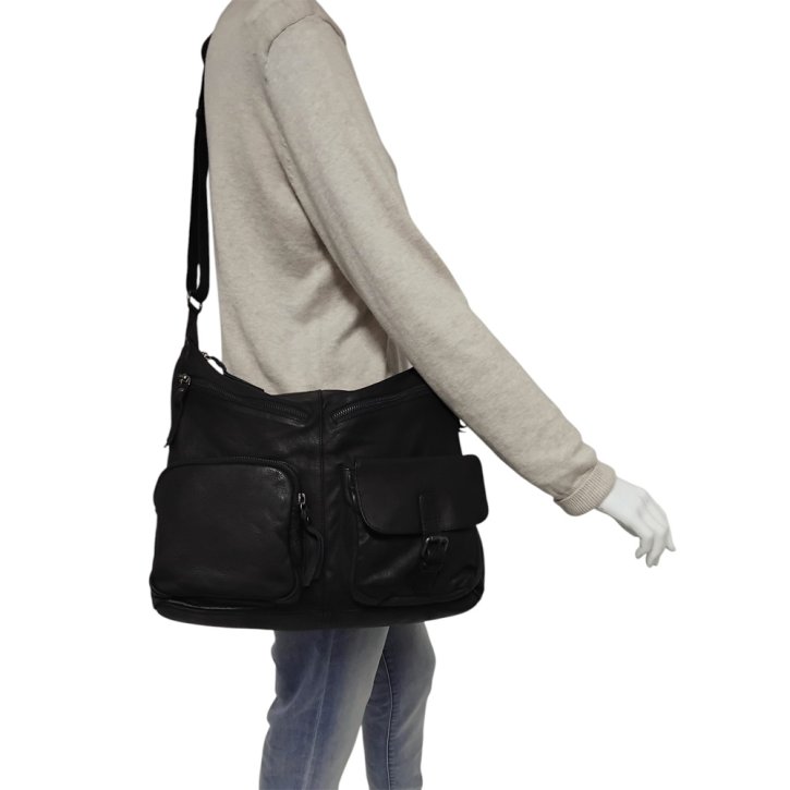 PAVINI Schultertasche Leder schwarz