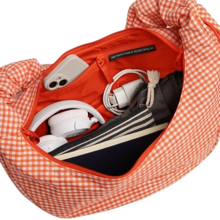 GOTBAG. Moon Bag Ruffle vichy hot coral