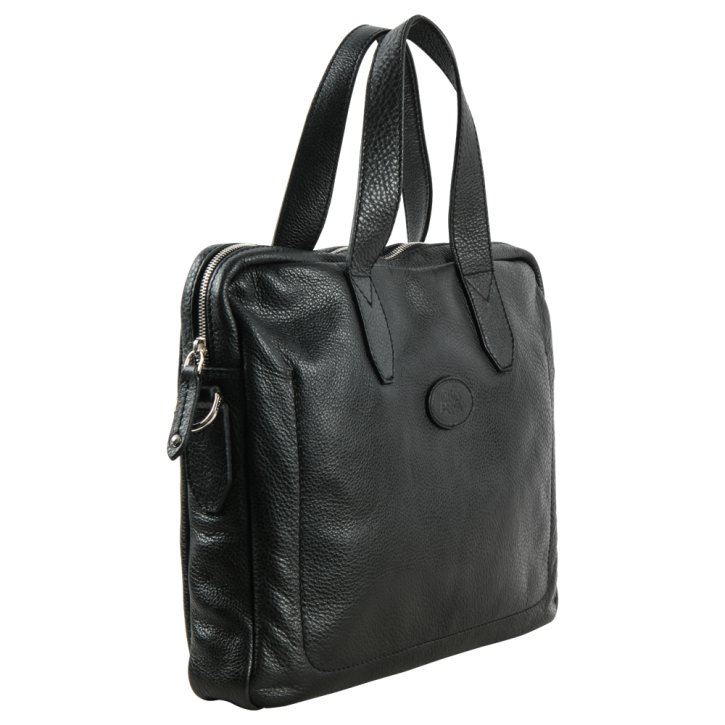 the bridge Laptoptasche / Messenger Bag Rindleder Saffian schwarz