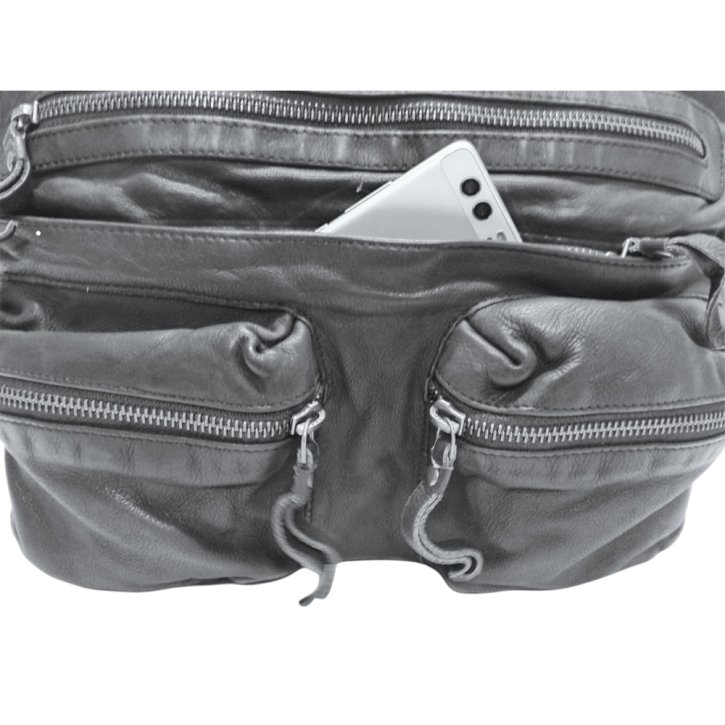 PAVINI Schultertasche Leder schwarz