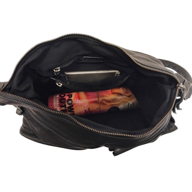 PAVINI Schultertasche Leder schwarz