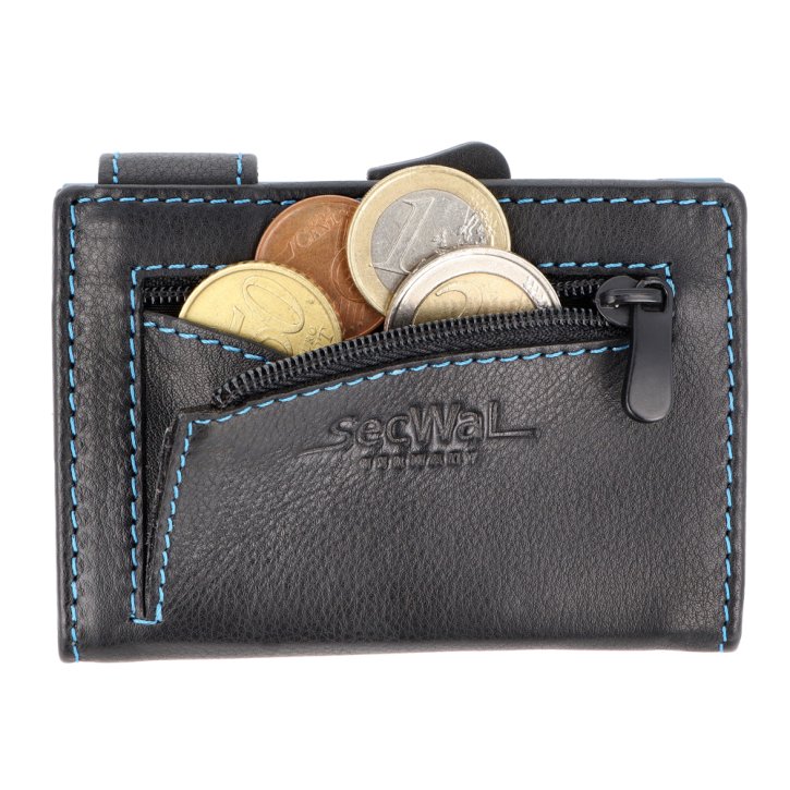 SecWal Kartenetui RV Geldfach Leder schwarz-blau
