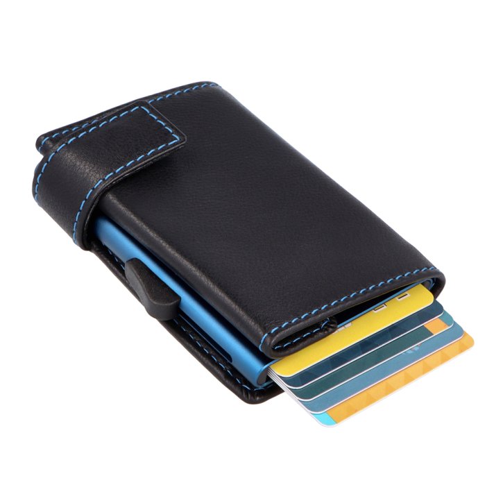 SecWal Kartenetui RV Geldfach Leder schwarz-blau