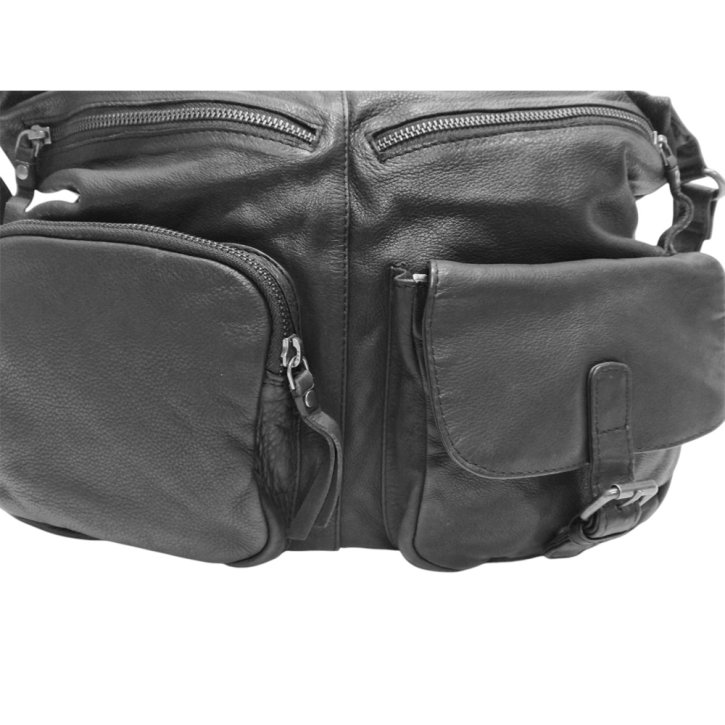 PAVINI Schultertasche Leder schwarz