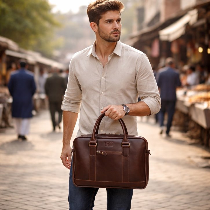 BUCKLE & SEAM Everett briefcase braun/dots